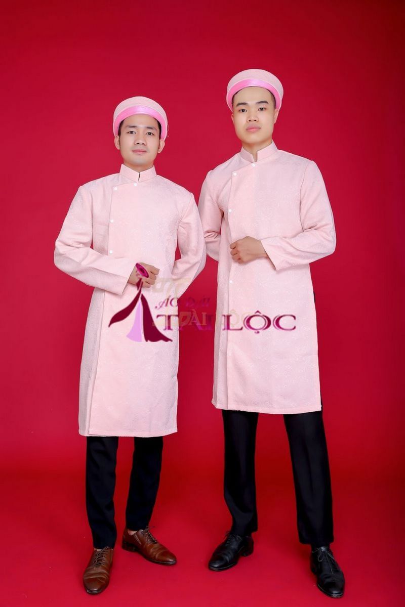 Áo dài bưng quả màu hồng cho nam