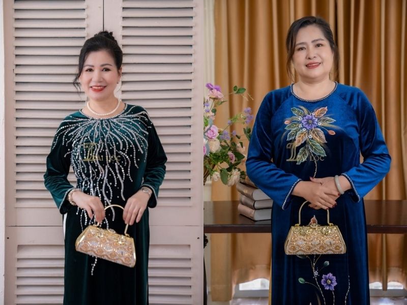 Áo dài nhung trung niên Áo dài nhung trung niên