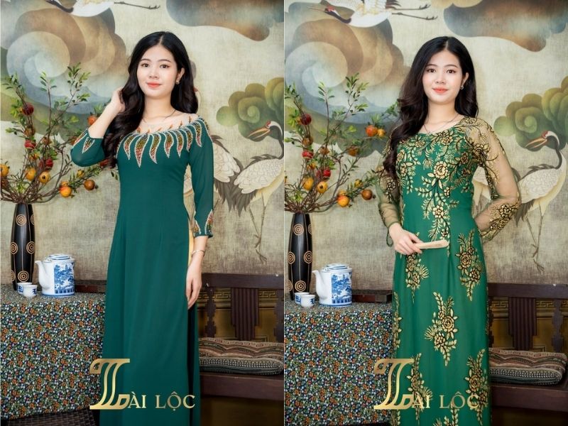 Áo dài trung niên cổ thuyền Áo dài trung niên cổ thuyền