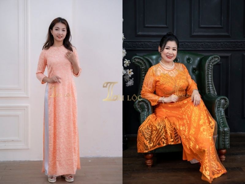Áo dài trung niên cổ tròn Áo dài trung niên cổ tròn