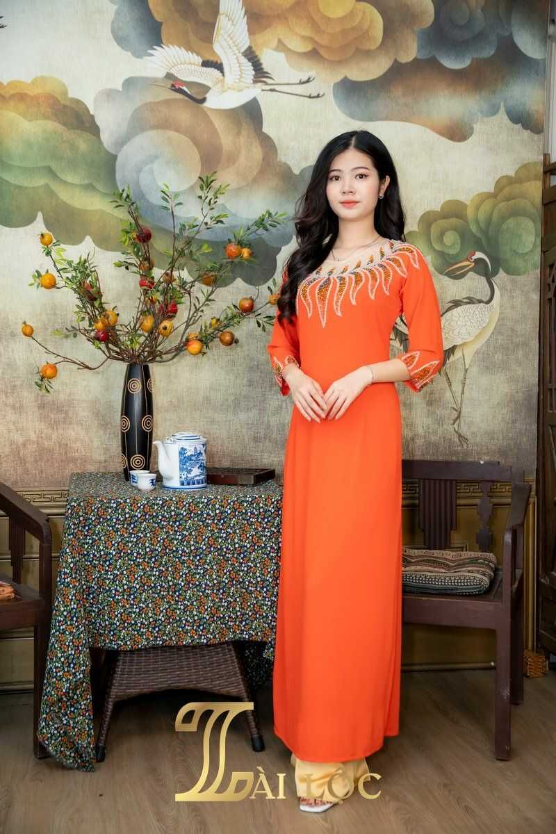 Áo dài bà sui màu cam đẹp