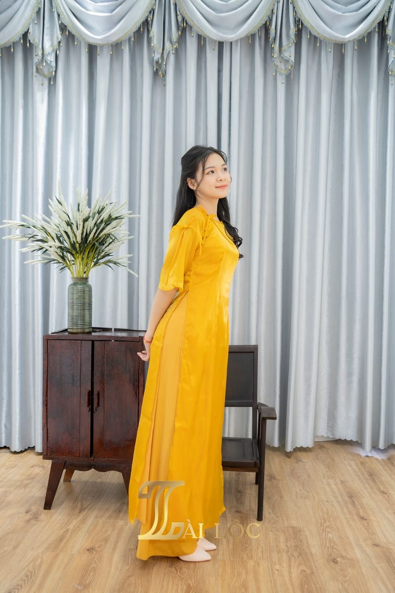 Áo Dài Bưng Quả Vàng Phi Bóng Cao Cấp
