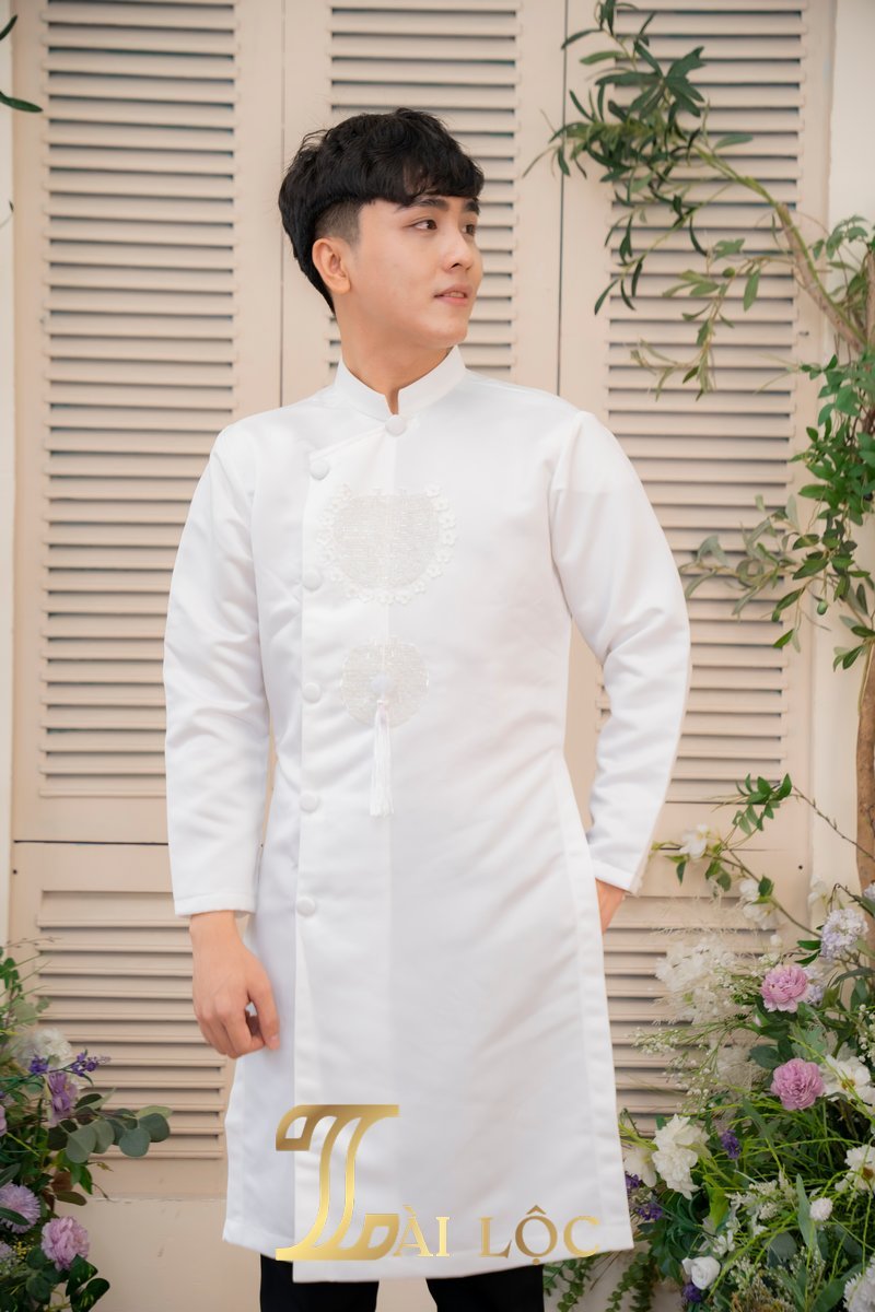 Áo Dài Cặp Đám Cưới Chú Rể Trắng Một Chữ Hỷ