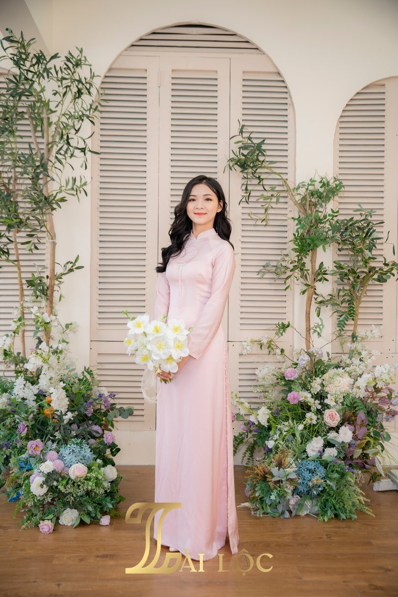 Áo Dài Đám Cưới Cô Dâu Lụa Hồng Một Chữ Hỷ